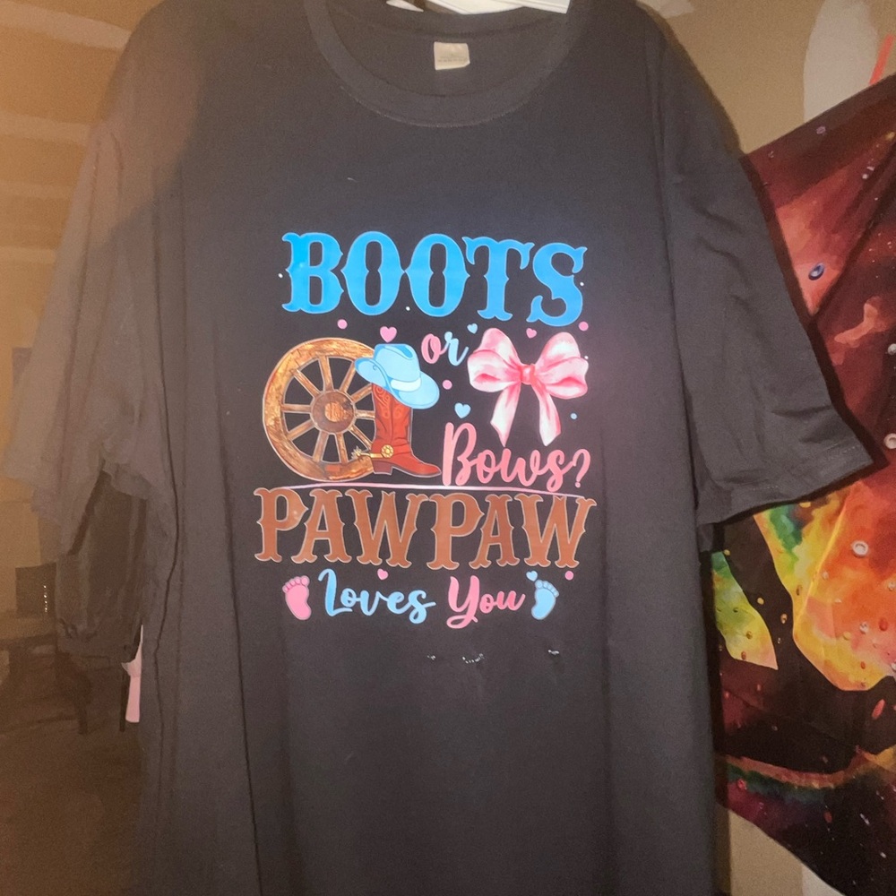Gender reveal pawpaw shirt Black Tee with (pink & blue) Boots or Bows Design